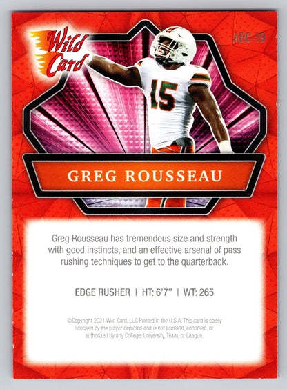 2021 Wild Card Alumination #ABC-19 Gregory Rousseau Red