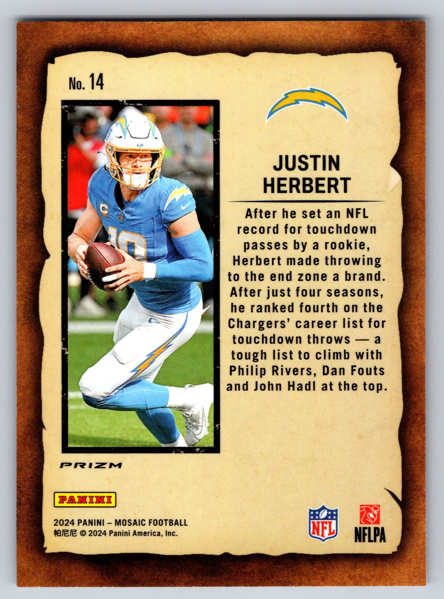 2024 Panini Mosaic #14 Justin Herbert Notoriety Mosaic