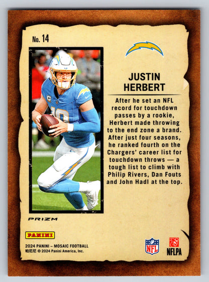 2024 Panini Mosaic #14 Justin Herbert Notoriety Mosaic