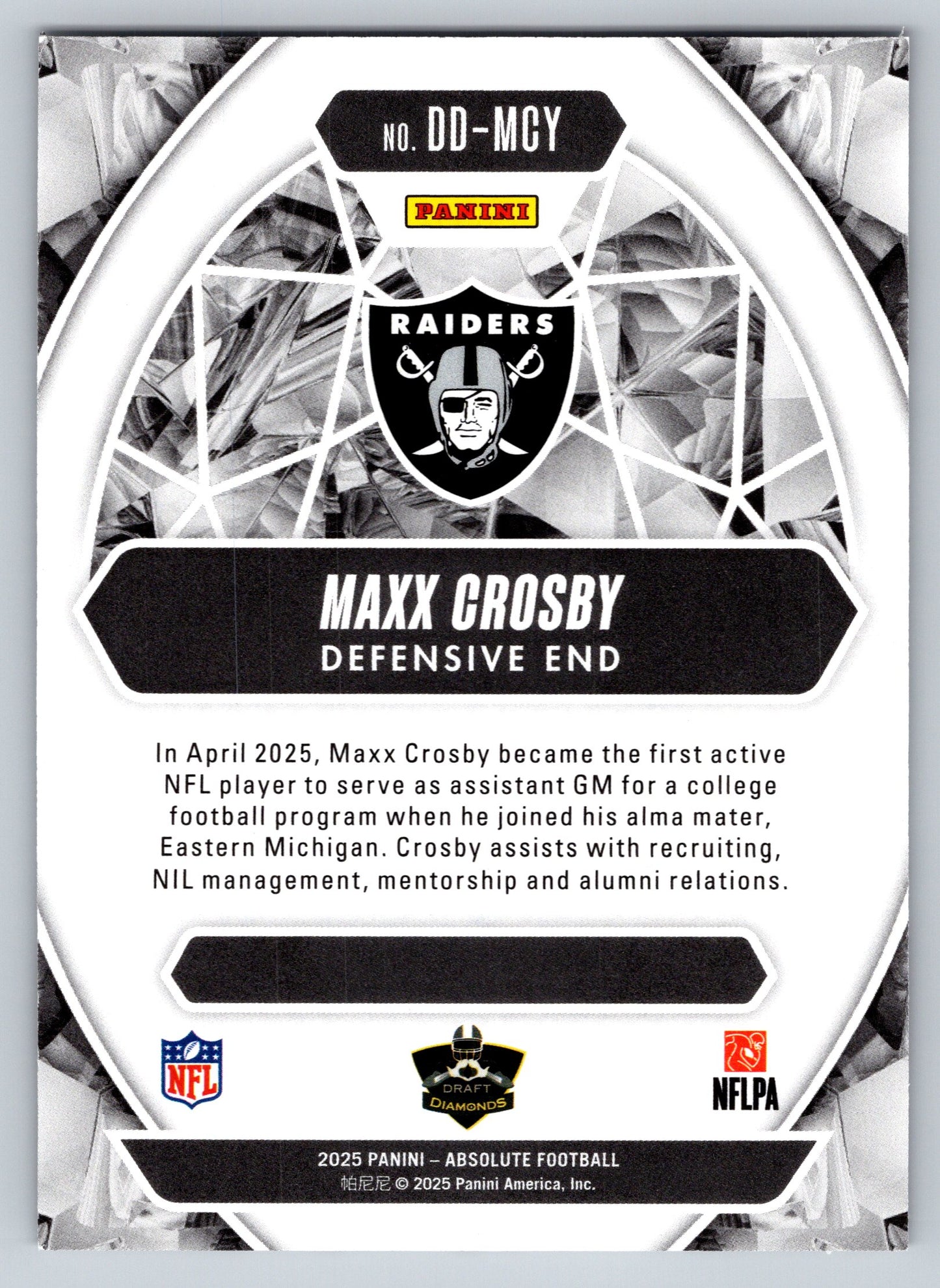 2025 Panini Absolute #DD-MCY Maxx Crosby Draft Diamonds