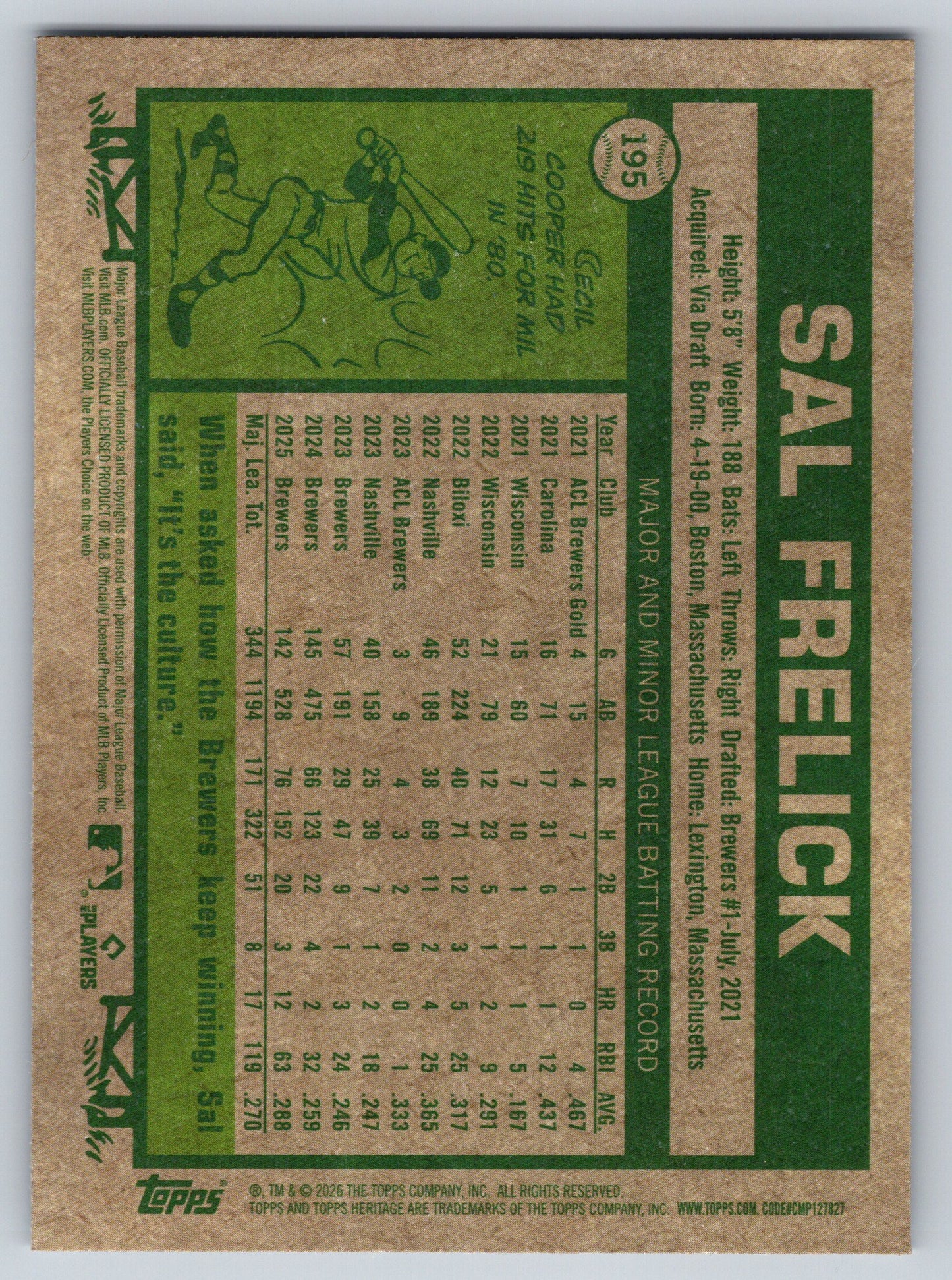 2026 Topps Heritage #195 Sal Frelick Chrome