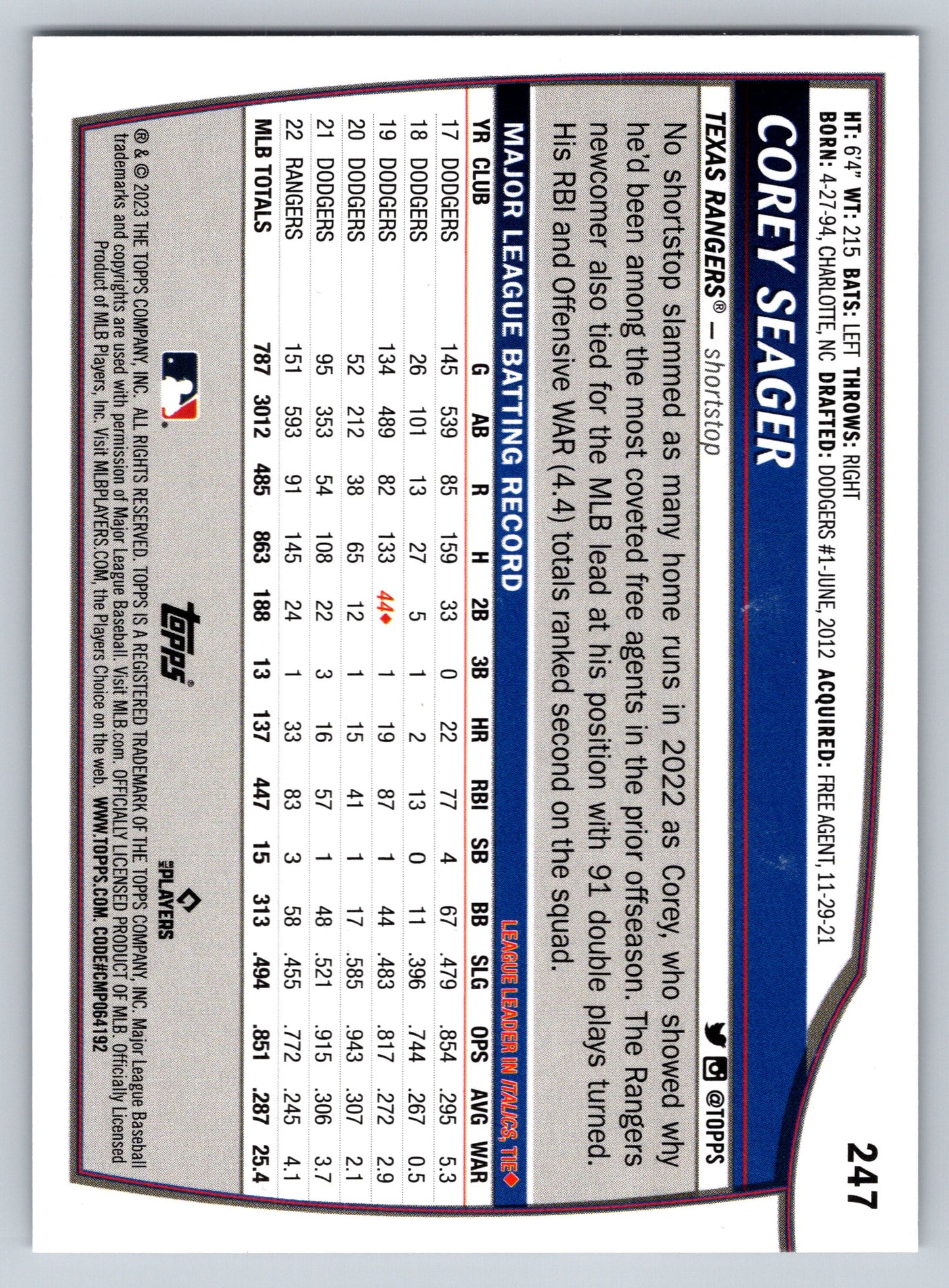 2023 Topps Big League #247 Corey Seager