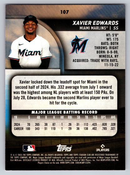 2025 Stadium Club #107 Xavier Edwards Pink Foil