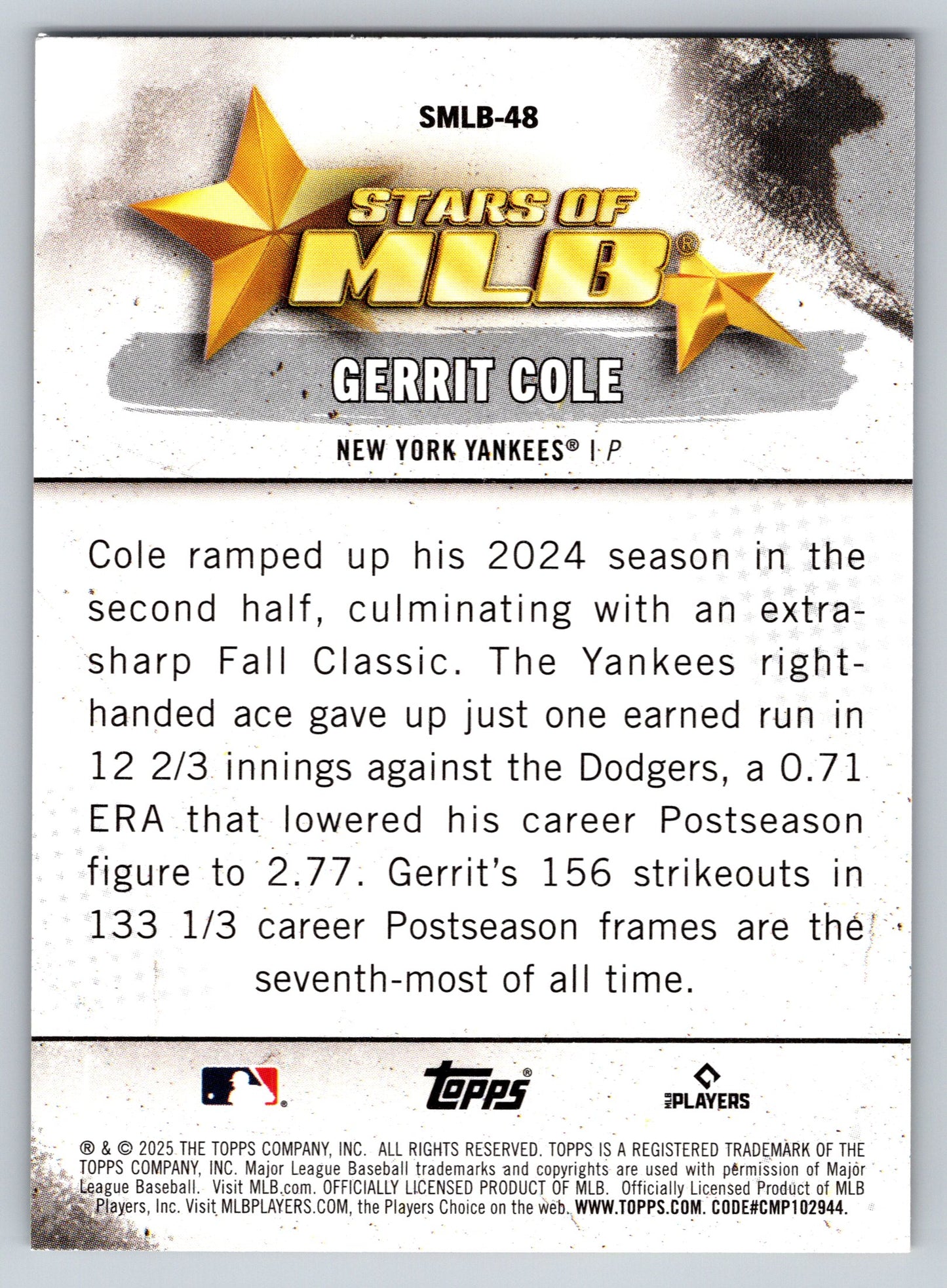2025 Topps #SMLB-48 Gerrit Cole Stars of MLB