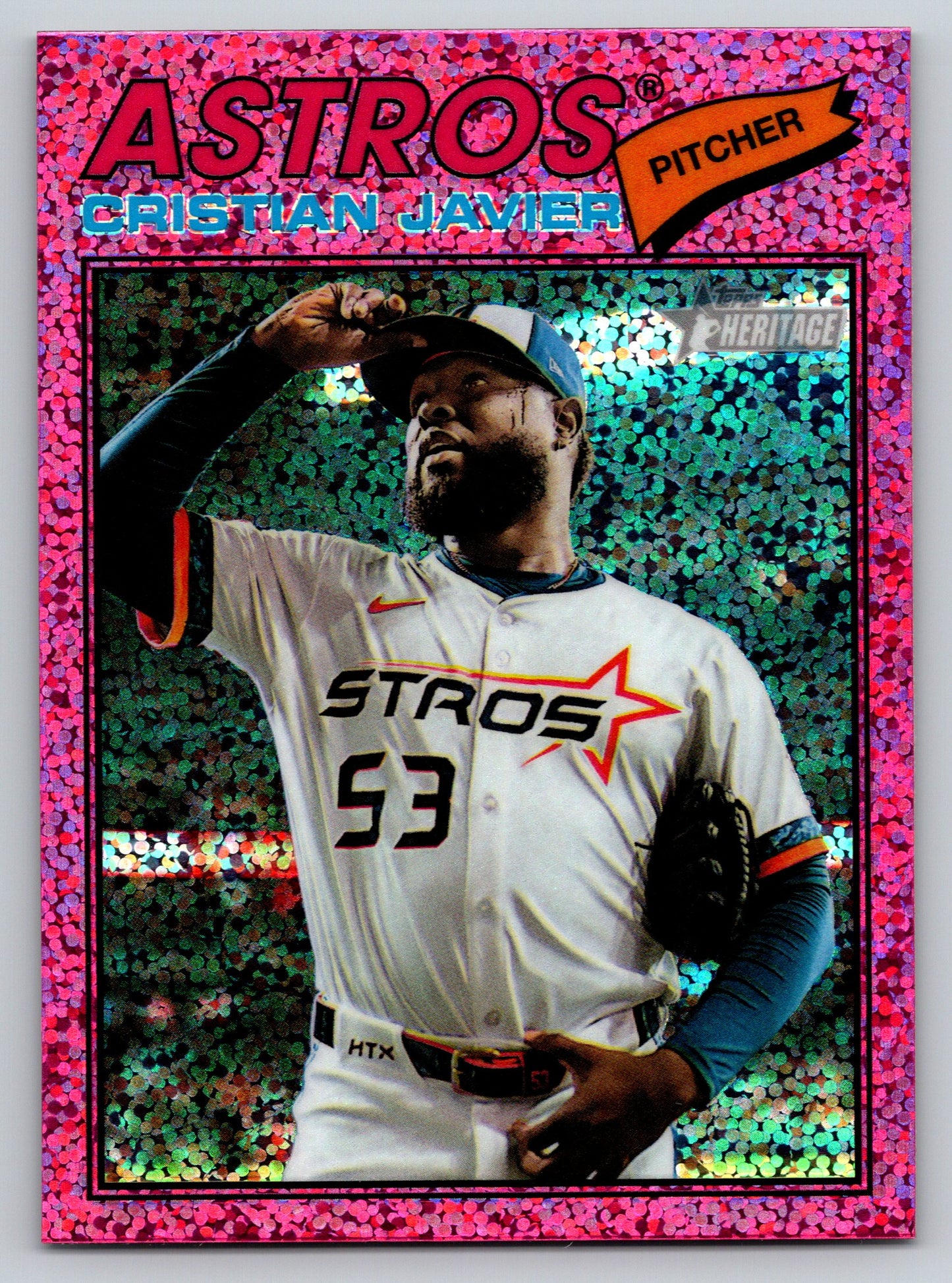 2026 Topps Heritage #330 Cristian Javier Chrome Pink Sparkle Refractors
