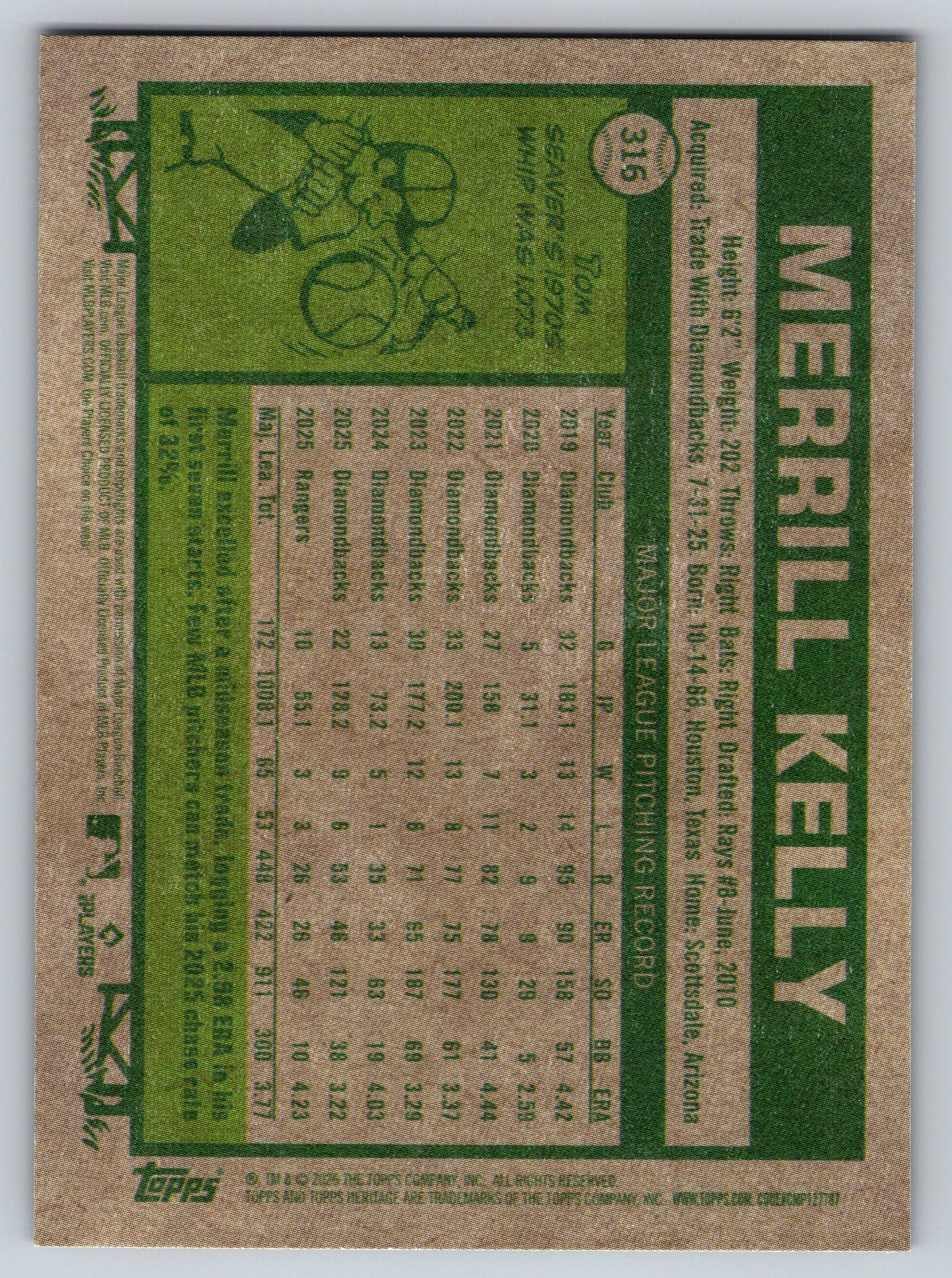 2026 Topps Heritage #316 Merrill Kelly Dark Green