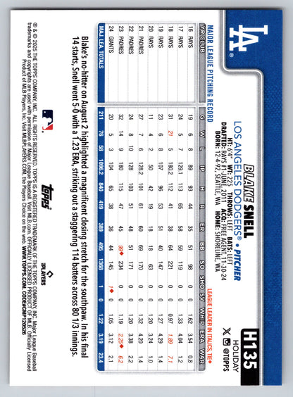 2025 Topps Holiday #H135 Blake Snell Gold Holiday Lights
