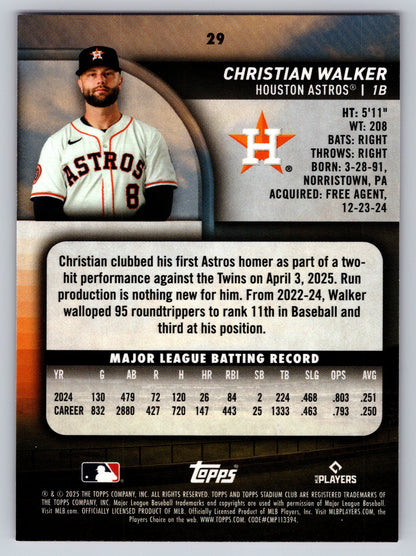 2025 Stadium Club #29 Christian Walker Pink Foil