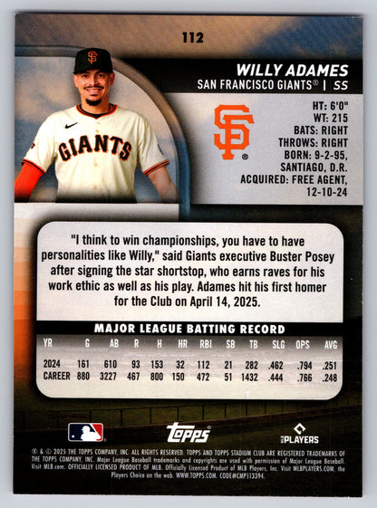 2025 Stadium Club #112 Willy Adames Pink Foil