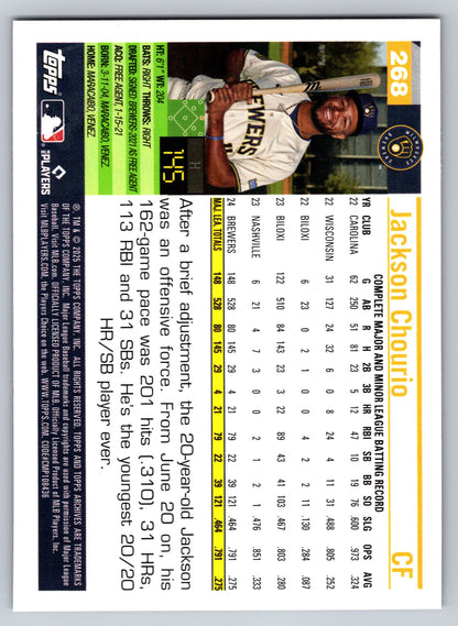 2025 Topps Archives #268 Jackson Chourio Black Foilboard