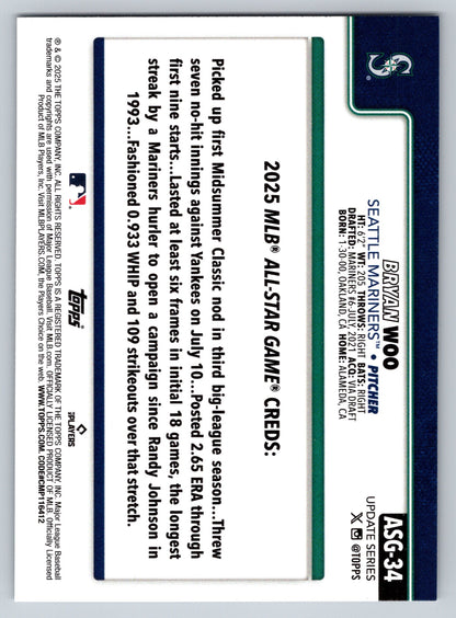 2025 Topps Update #ASG-34 Bryan Woo 2025 All-Star Game rainbow foil