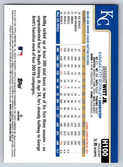 2025 Topps Holiday #H100 Bobby Witt Jr. Silver Glitter Holiday