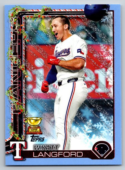 2025 Topps Holiday #H87 Wyatt Langford Light Blue & White Glitter Holiday