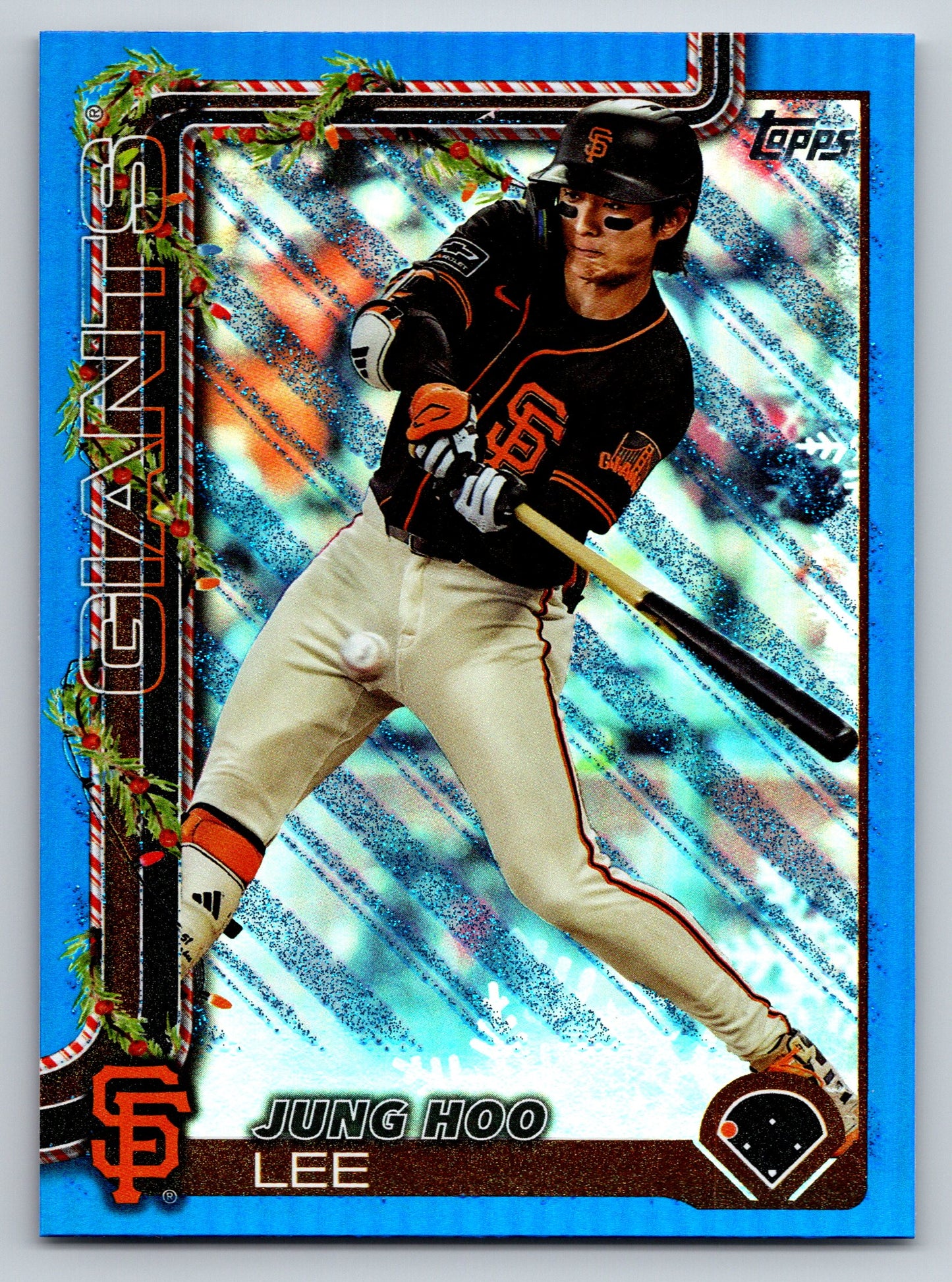 2025 Topps Holiday #H128 Jung Hoo Lee Blue Metallic Glitter Holiday