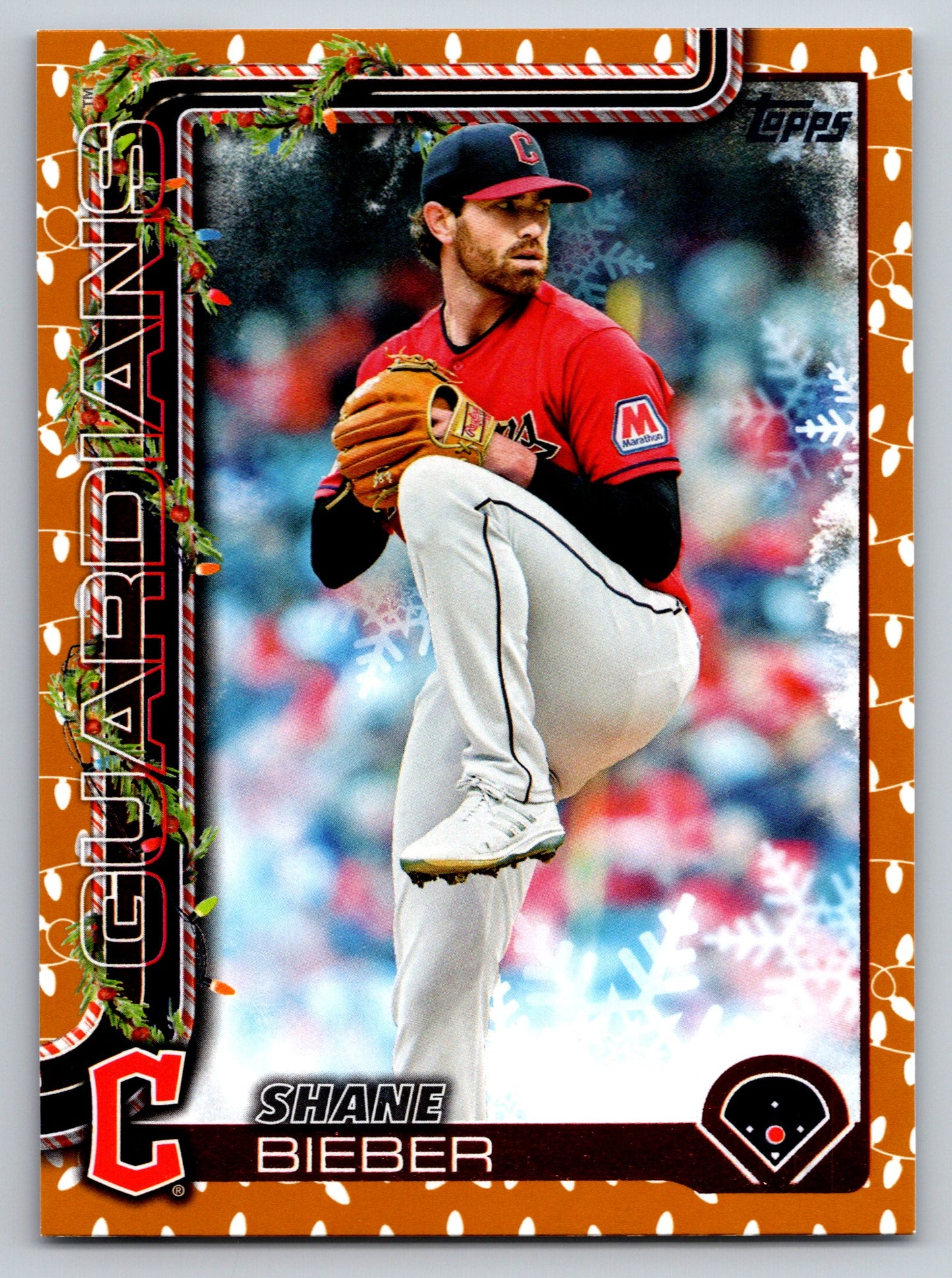 2025 Topps Holiday #H95 Shane Bieber Gold Holiday Lights