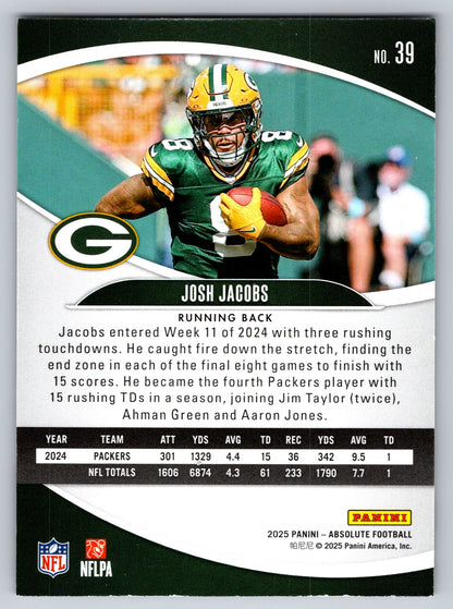 2025 Panini Absolute #39 Josh Jacobs Yellow