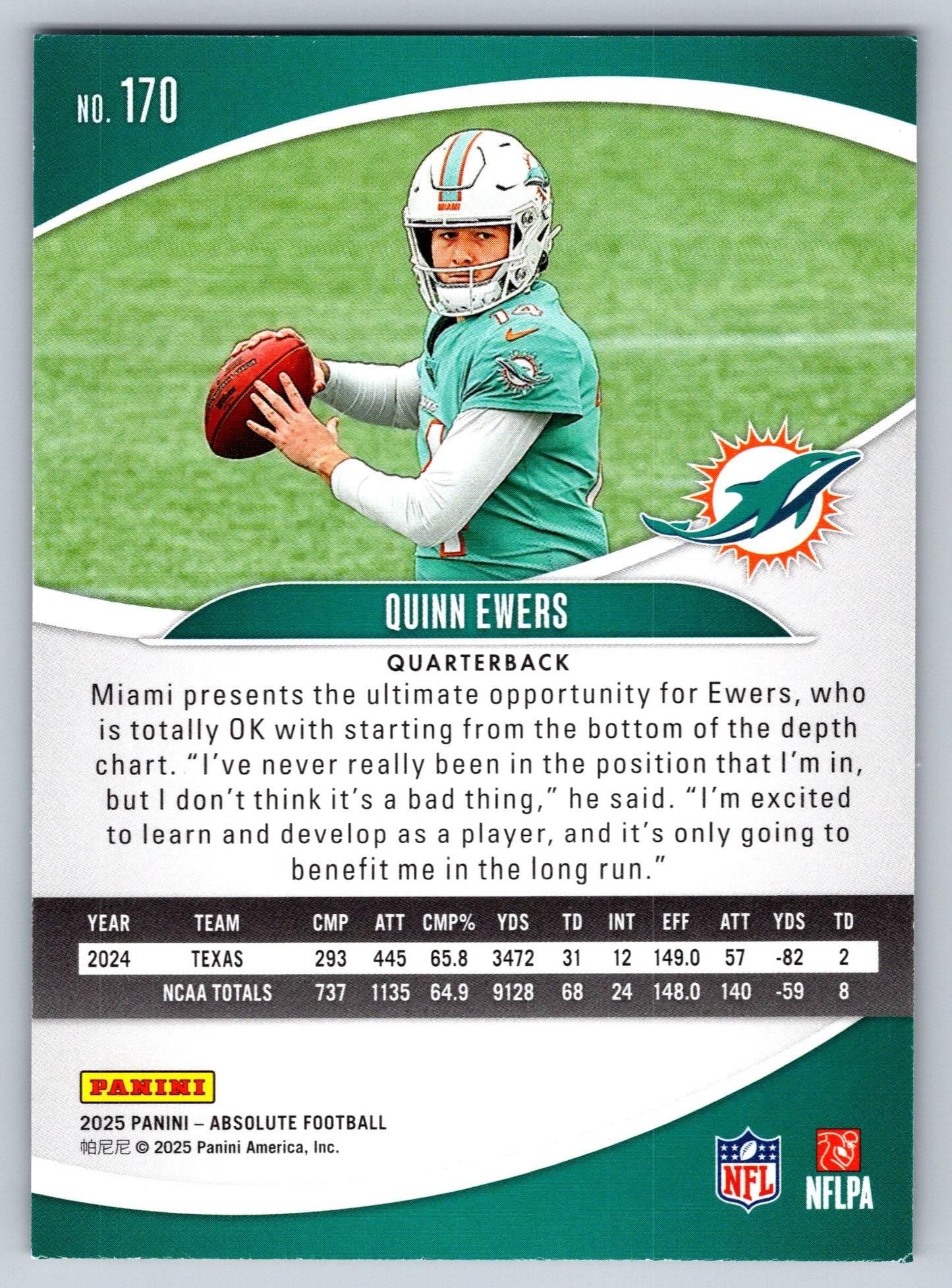 2025 Panini Absolute #170 Quinn Ewers Yellow