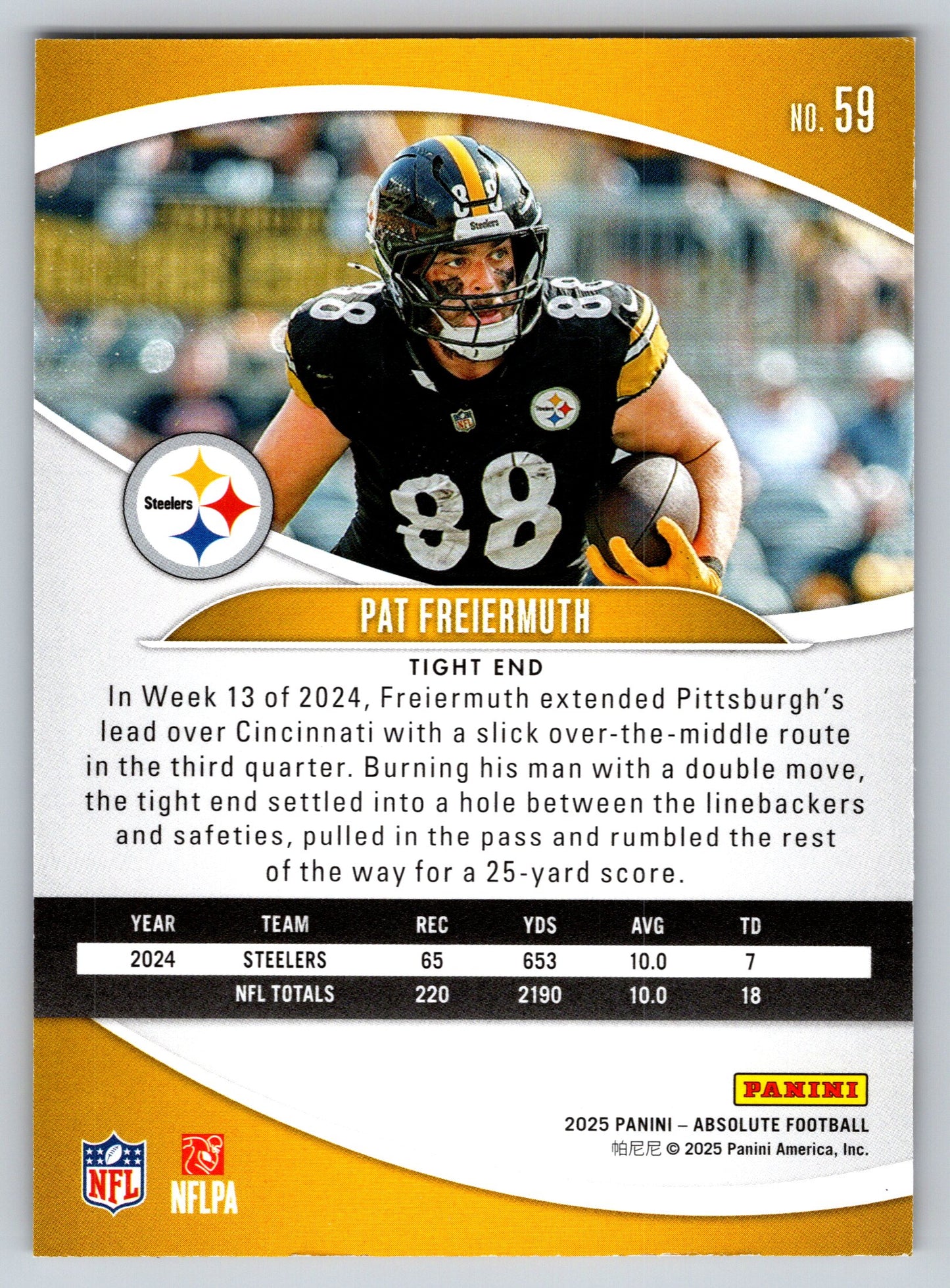 2025 Panini Absolute #59 Pat Freiermuth Yellow