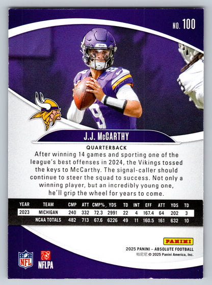 2025 Panini Absolute #100 J.J. McCarthy Yellow