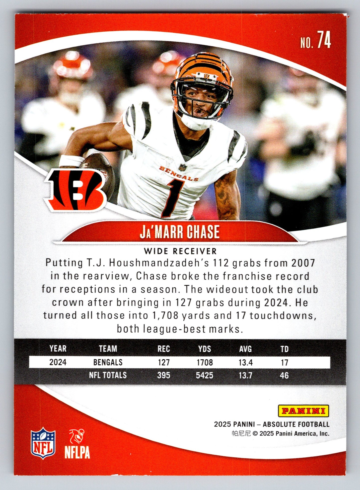 2025 Panini Absolute #74 Ja'Marr Chase Yellow