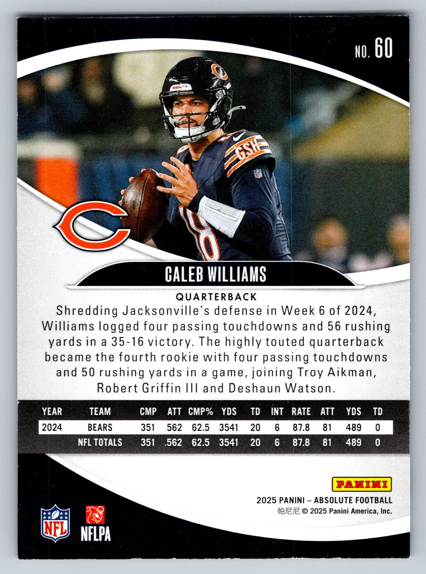2025 Panini Absolute #60 Caleb Williams Yellow