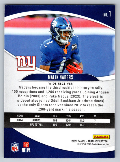 2025 Panini Absolute #1 Malik Nabers Yellow