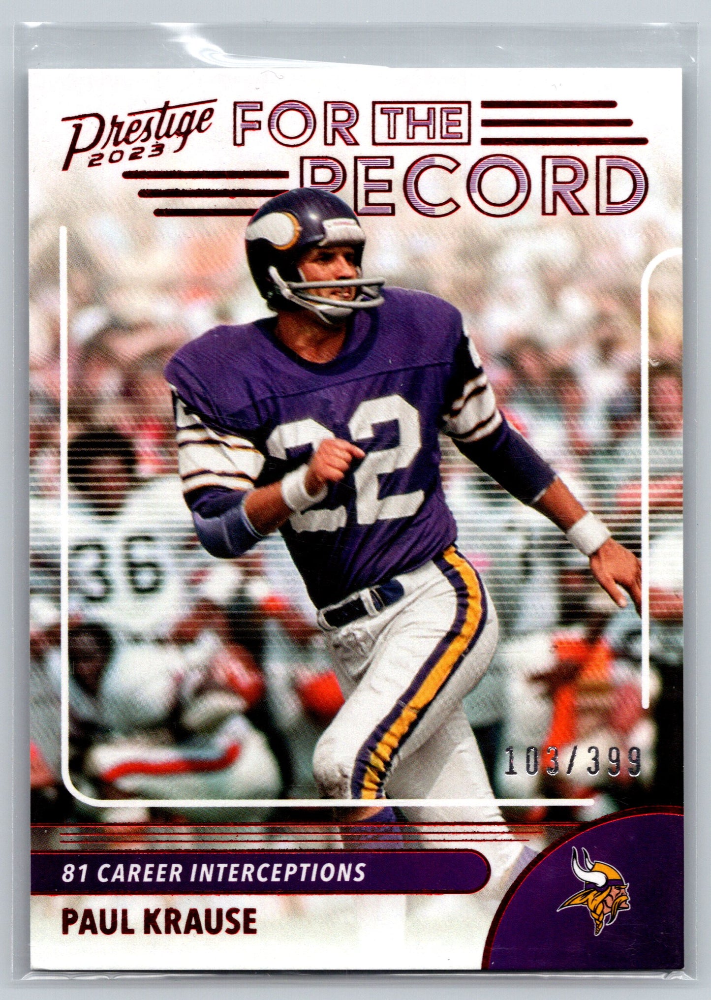 2023 Panini Prestige #20 Paul Krause For the Record Xtra Points Red #/399