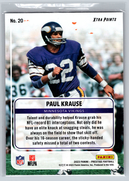 2023 Panini Prestige #20 Paul Krause For the Record Xtra Points Orange #/50