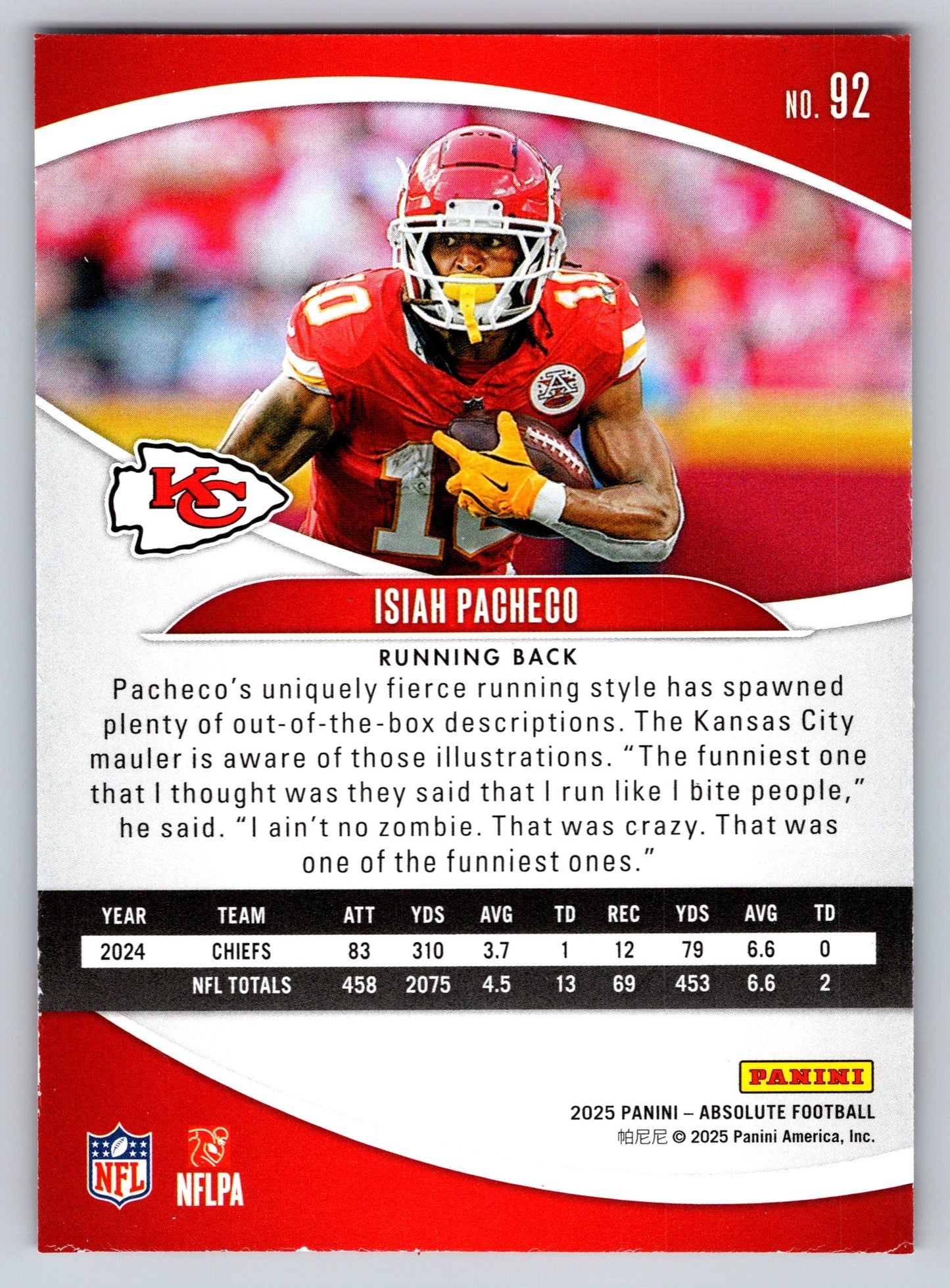 2025 Panini Absolute #92 Isiah Pacheco Yellow