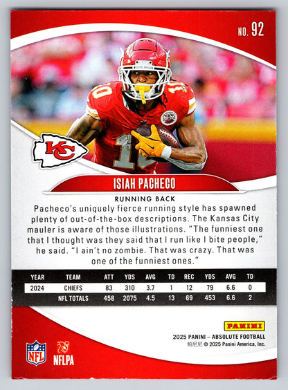2025 Panini Absolute #92 Isiah Pacheco Yellow