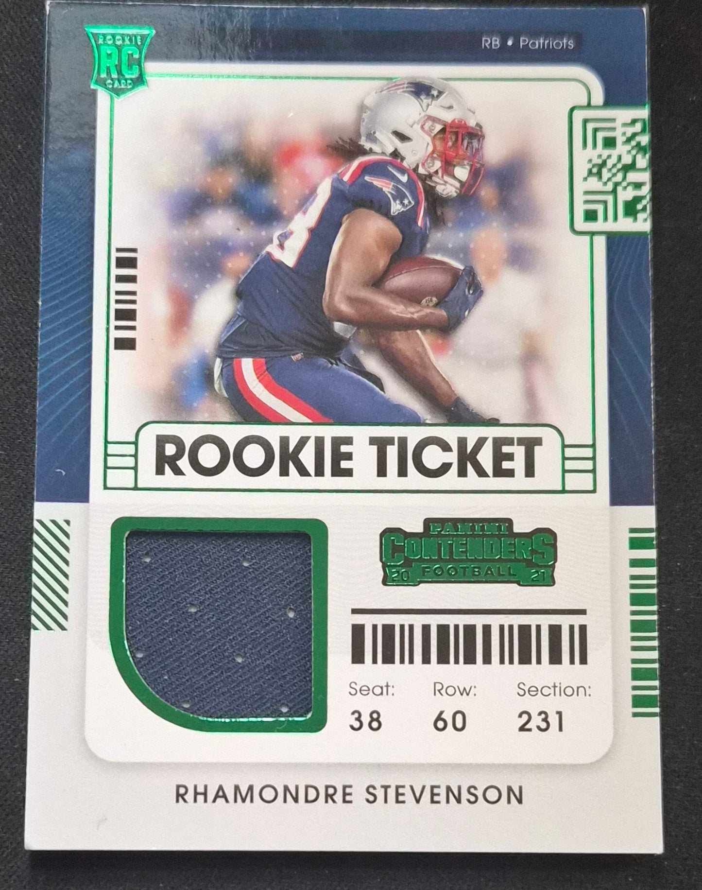 2021 Panini Contenders #RTS-RST Rhamondre Stevenson Rookie Ticket Swatches