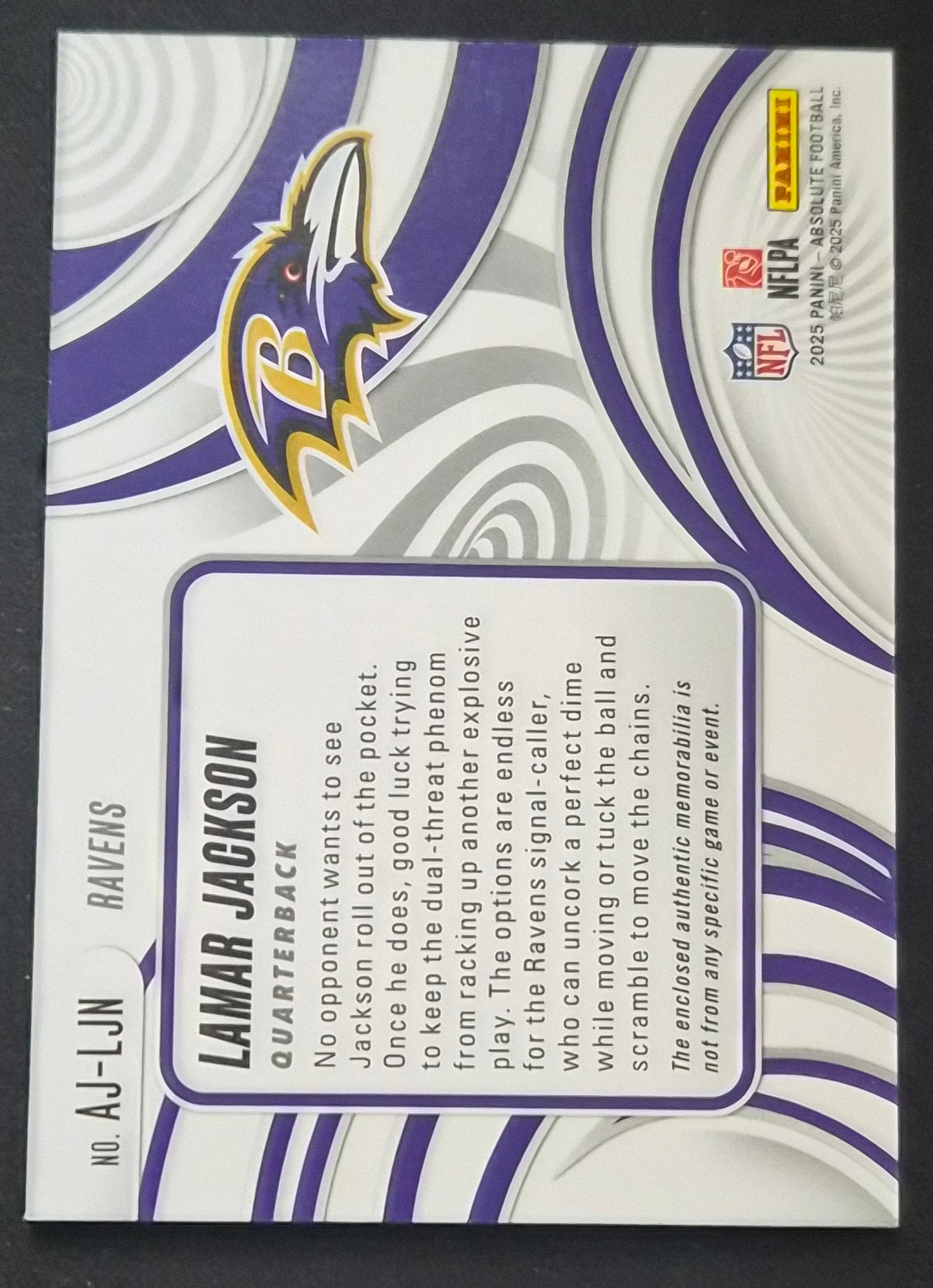 2025 Panini Absolute #AJ-LJN Lamar Jackson Absolute Jumbos