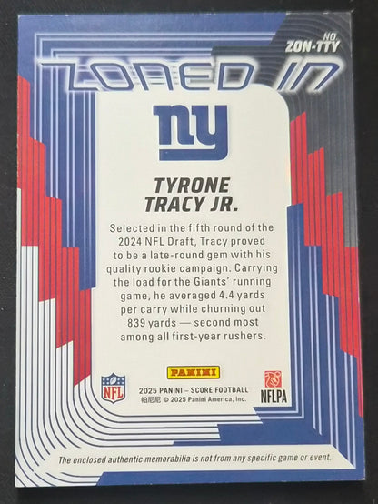 2025 Score #ZON-TTY Tyrone Tracy Jr. Zoned In Jerseys Prime #/100