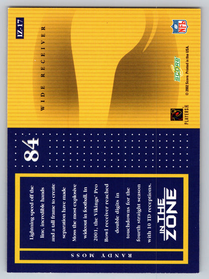 2002 Score #IZ-17 Randy Moss In the Zone