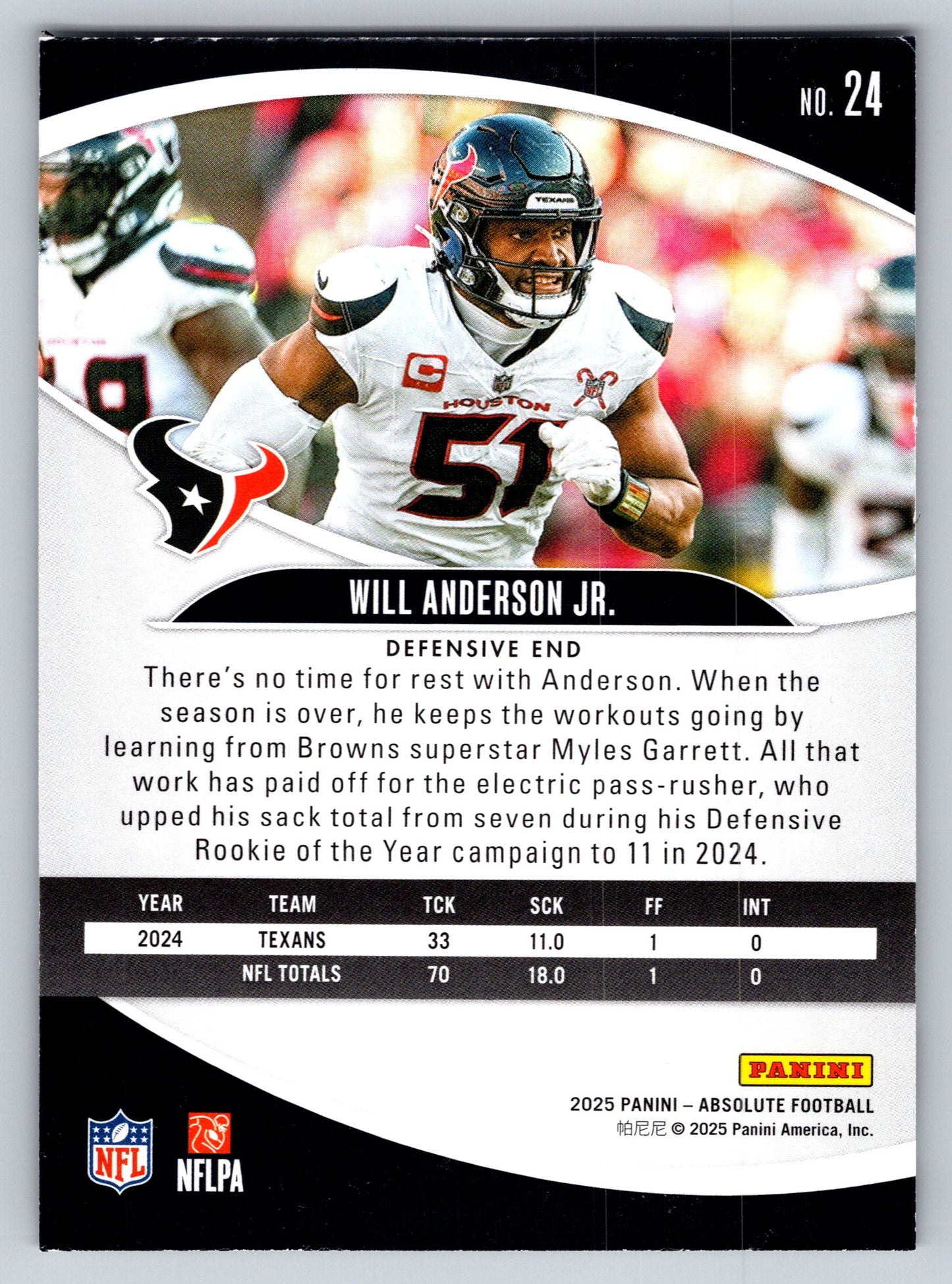 2025 Panini Absolute #24 Will Anderson Jr. Pink