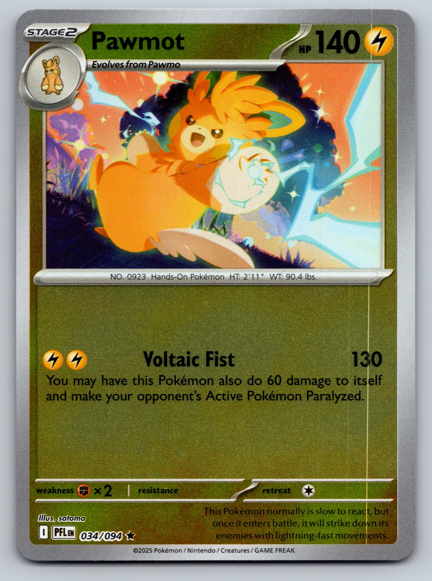 ME02: Phantasmal Flames #034/094 Pawmot Reverse Holo