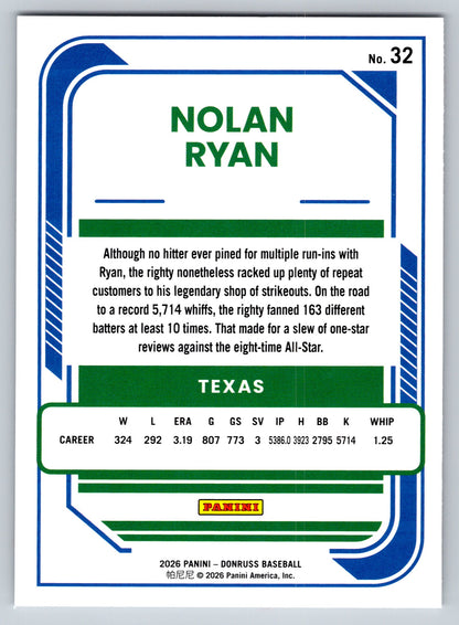 2026 Donruss #32 Nolan Ryan