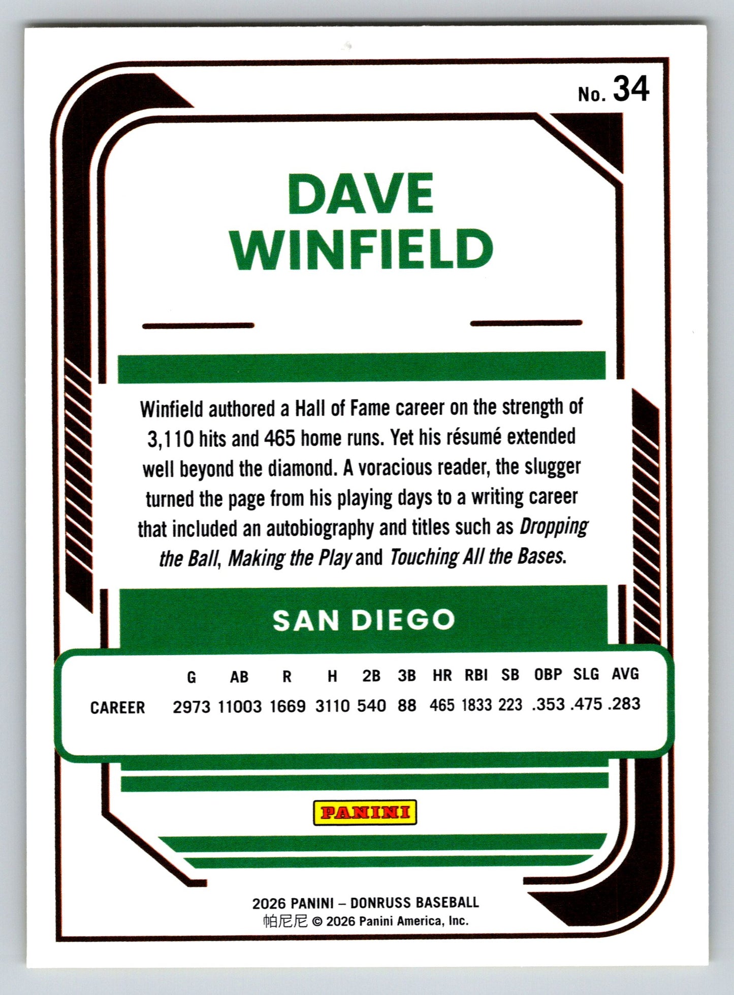 2026 Donruss #34 Dave Winfield Yellow Flood