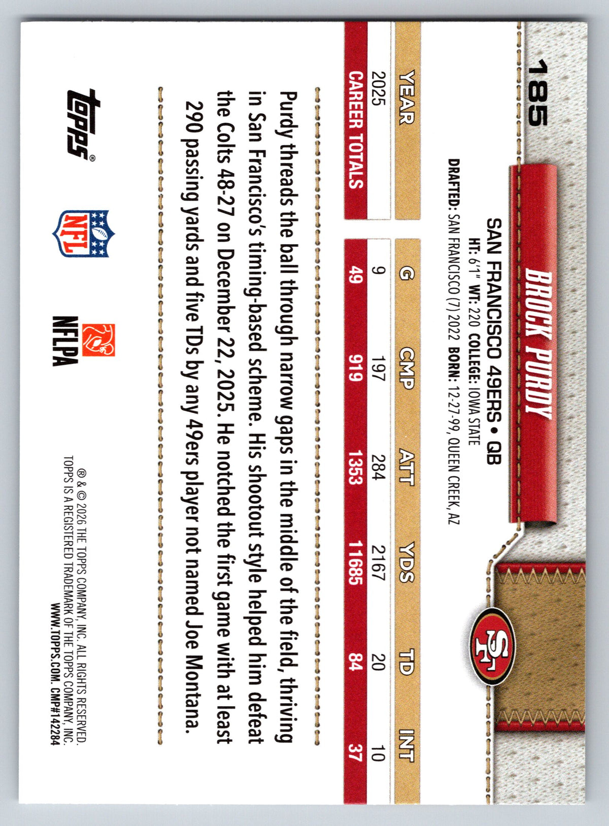 2026 Topps Flagship #185 Brock Purdy