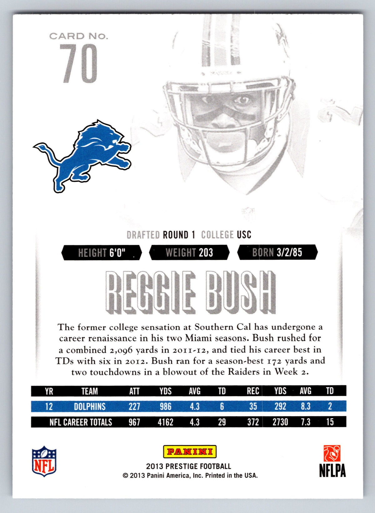 2013 Panini Prestige #70 Reggie Bush