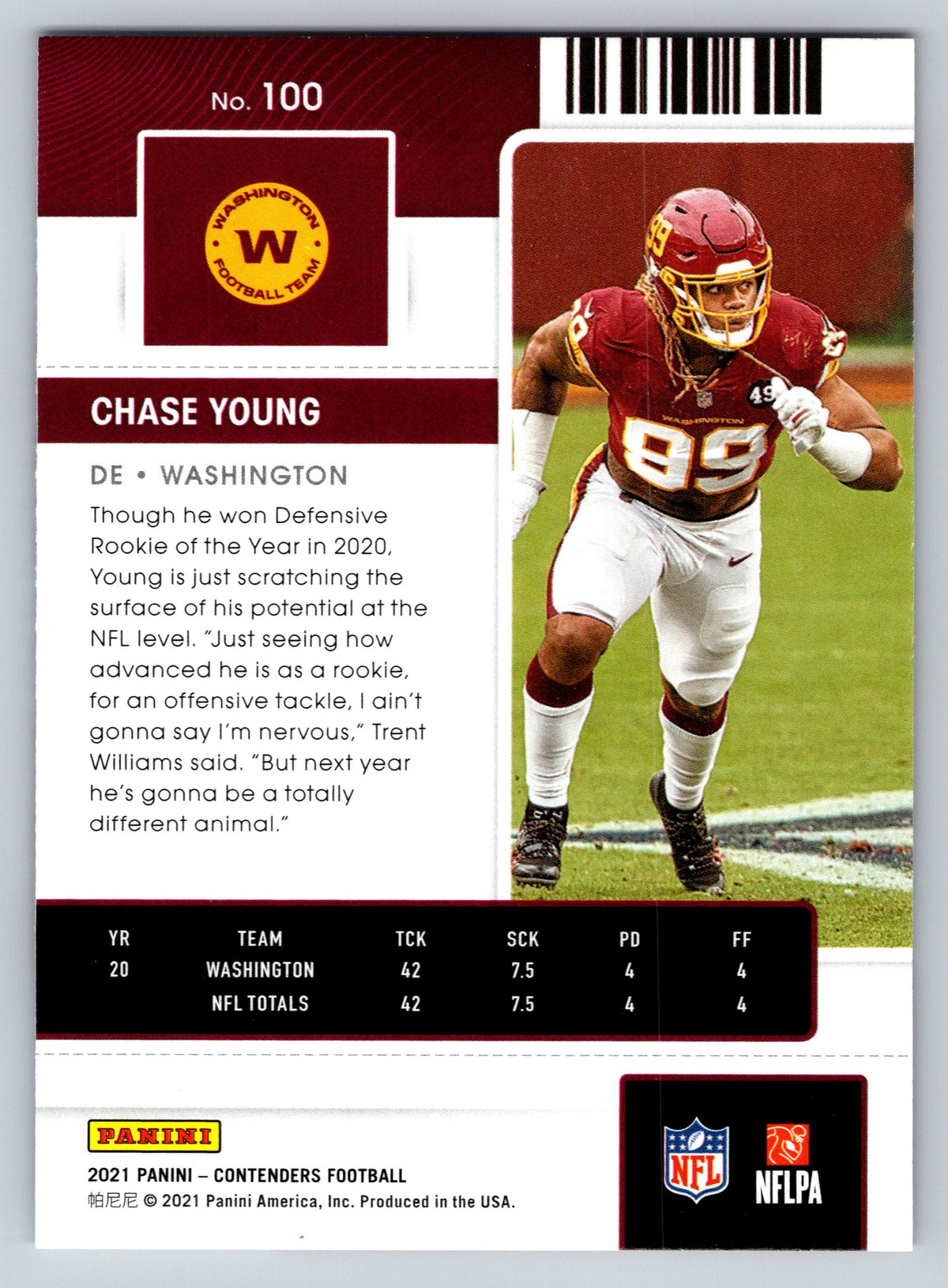 2021 Panini Contenders #100 Chase Young