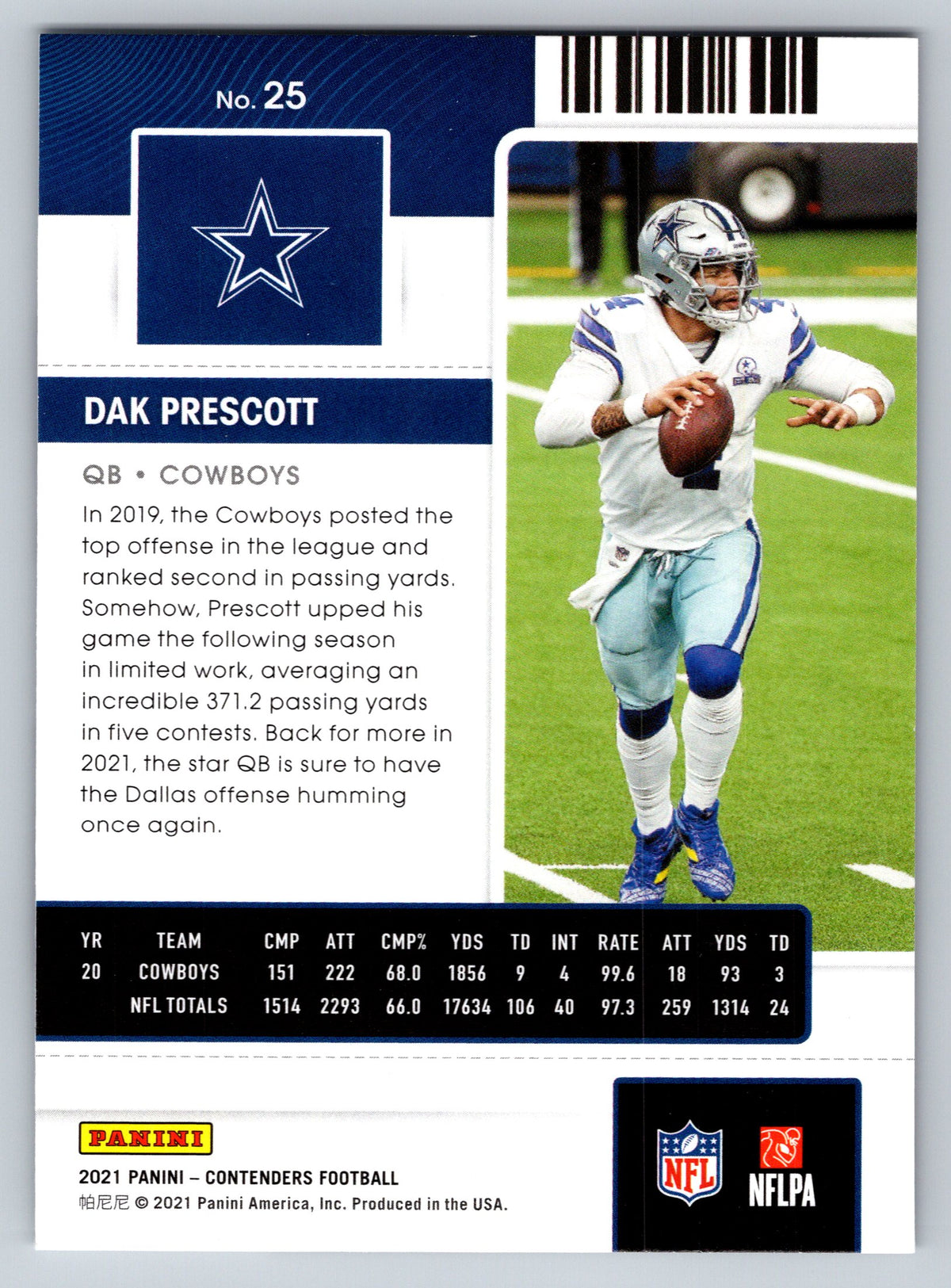 2021 Panini Contenders #25 Dak Prescott