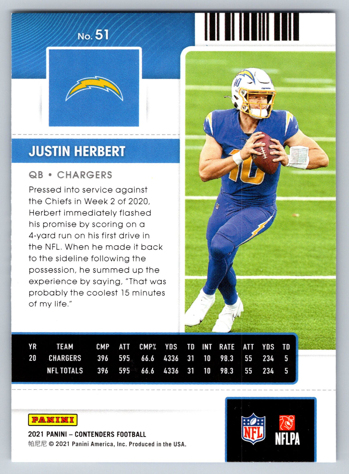 2021 Panini Contenders #51 Justin Herbert