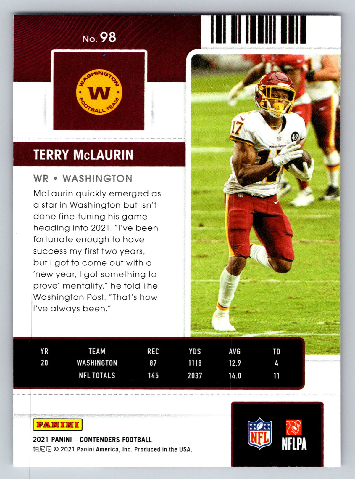 2021 Panini Contenders #98 Terry McLaurin