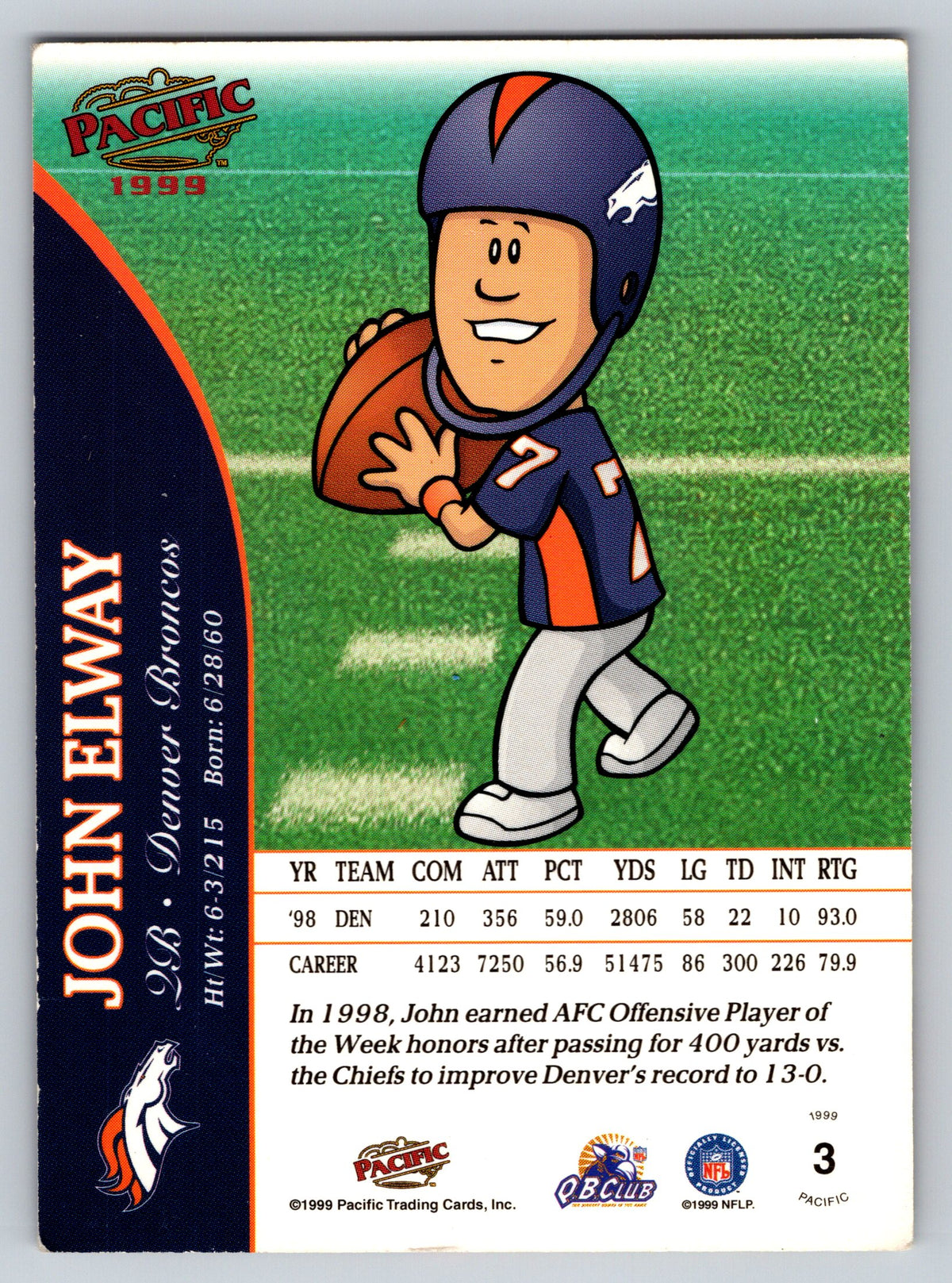 1999 Pacific Backyard Football #3 John Elway