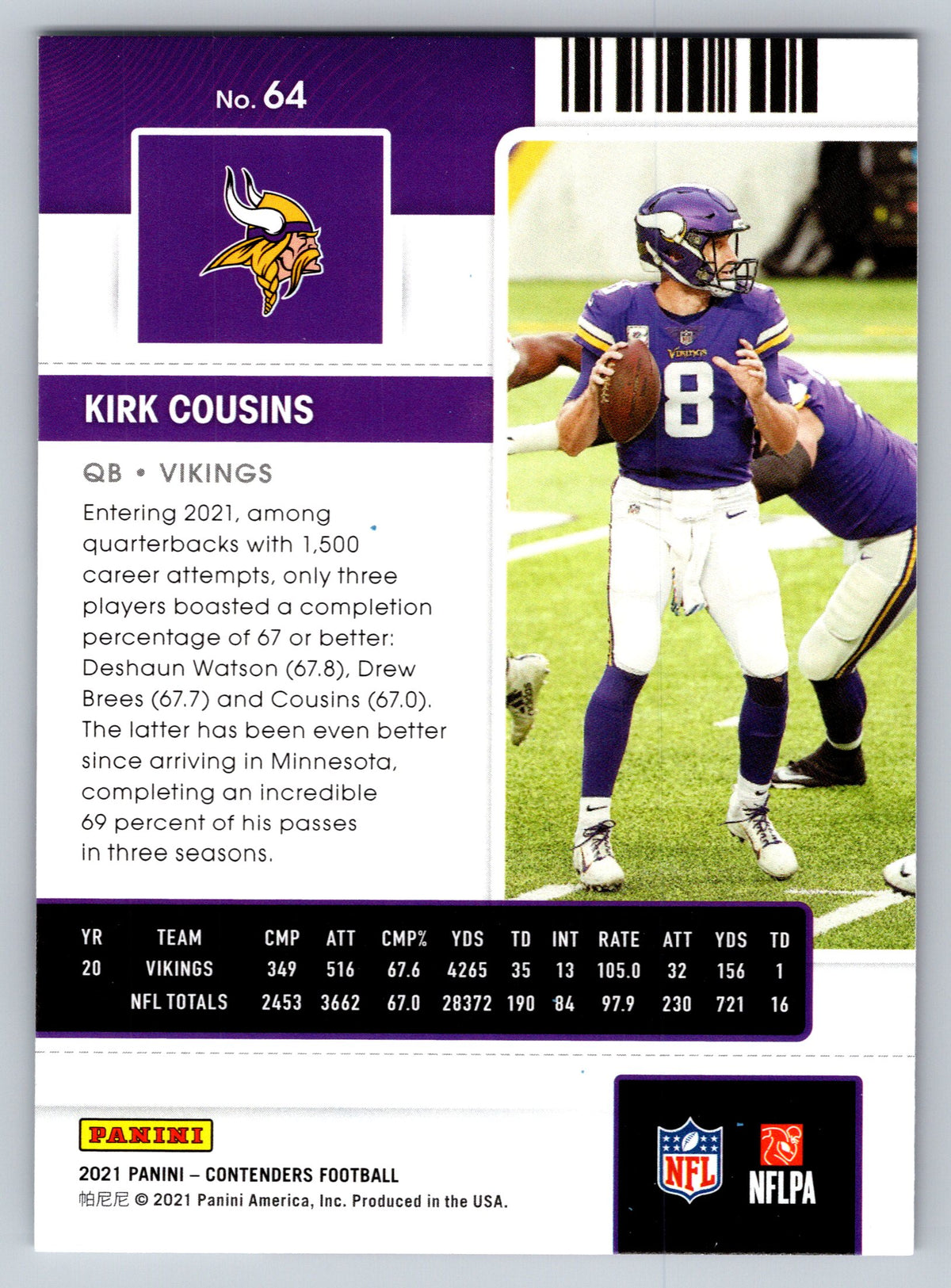 2021 Panini Contenders #64 Kirk Cousins