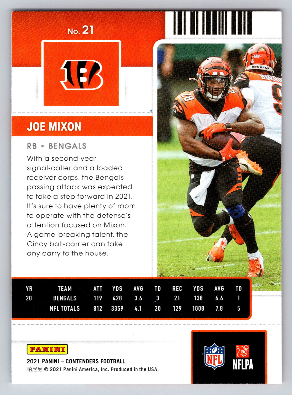 2021 Panini Contenders #21 Joe Mixon