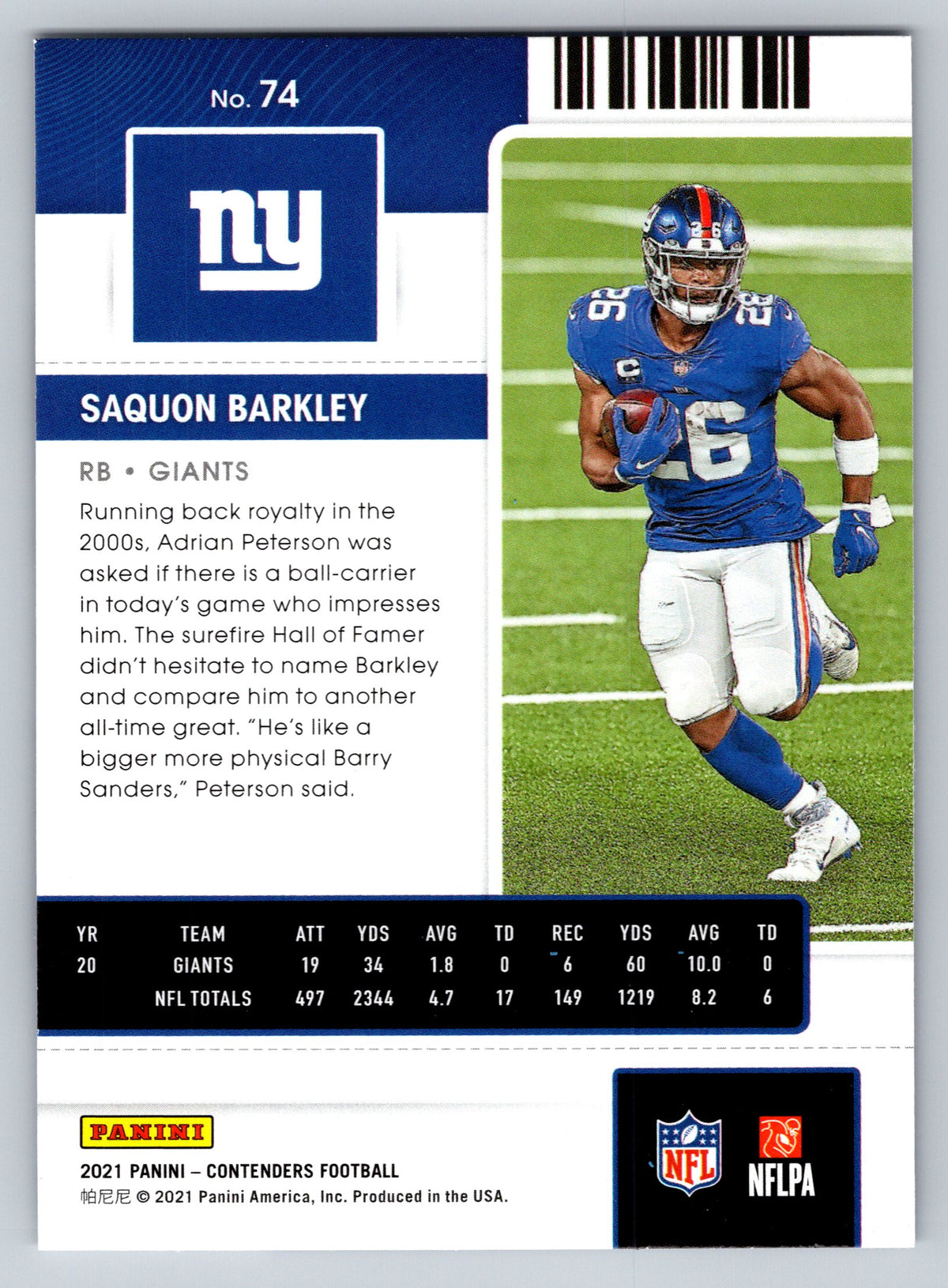 2021 Panini Contenders #74 Saquon Barkley