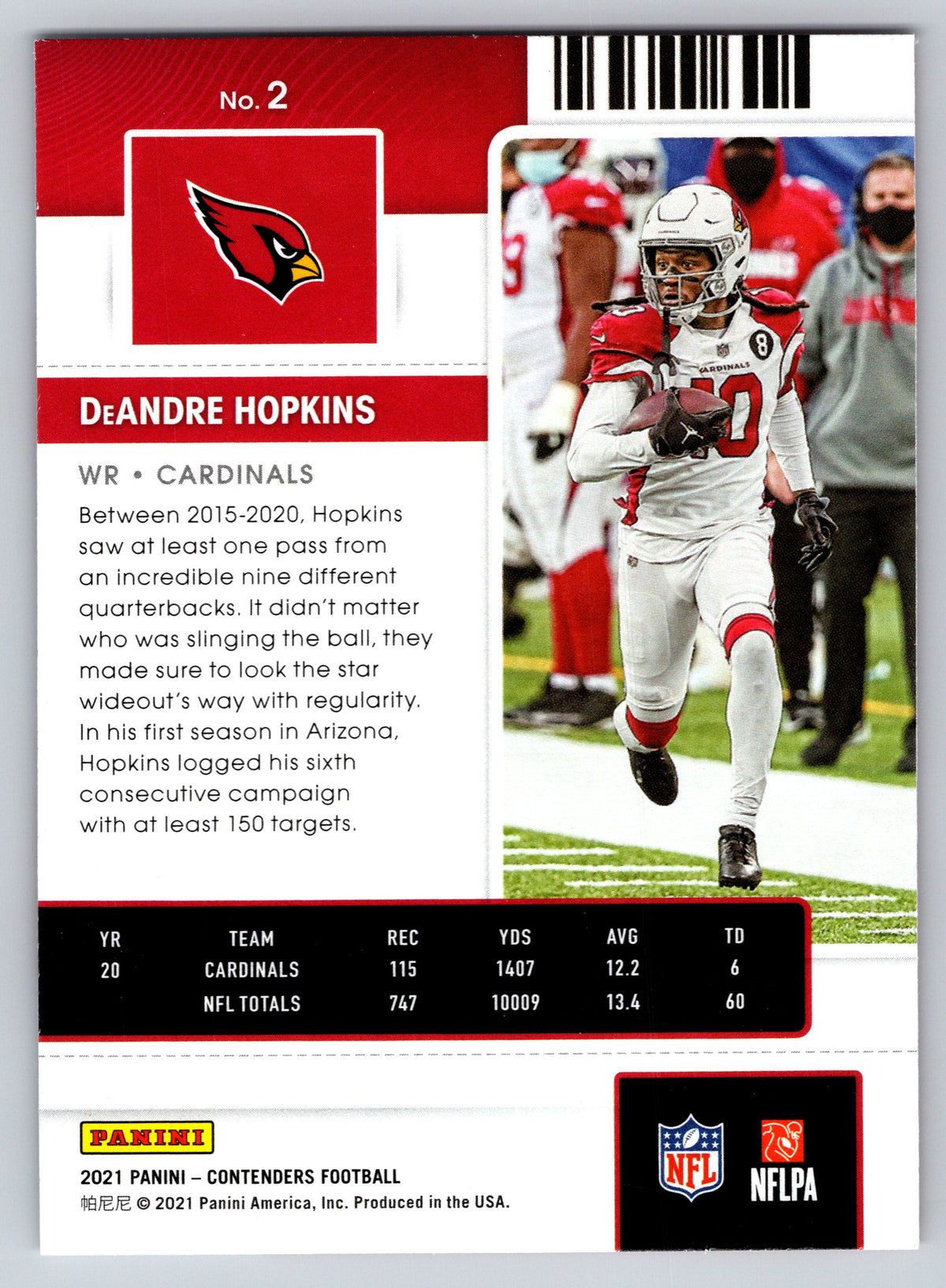 2021 Panini Contenders #2 DeAndre Hopkins