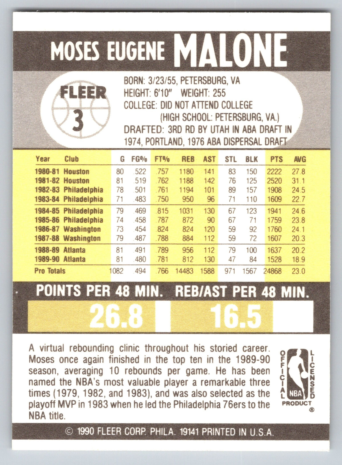 1990-91 Fleer #3 Moses Malone